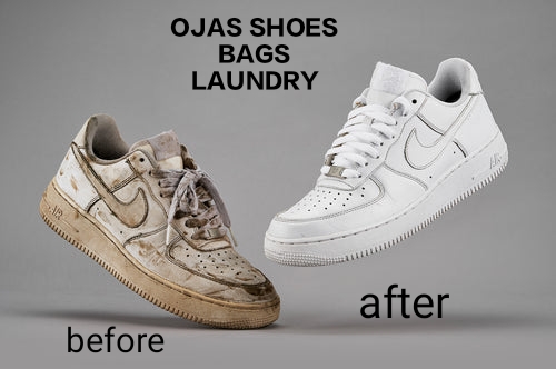 before and after picture of sneakers at ojas shoe laundry